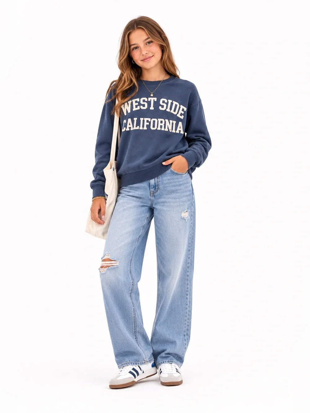 Zara Blue Crewneck Sweater with Vintage Collegiate Design